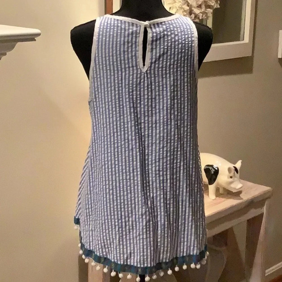 #61 Gorgeous Ces Femme Striped Sleeveless Top with Pom Pom Detailing Sz Large - Picture 3 of 10